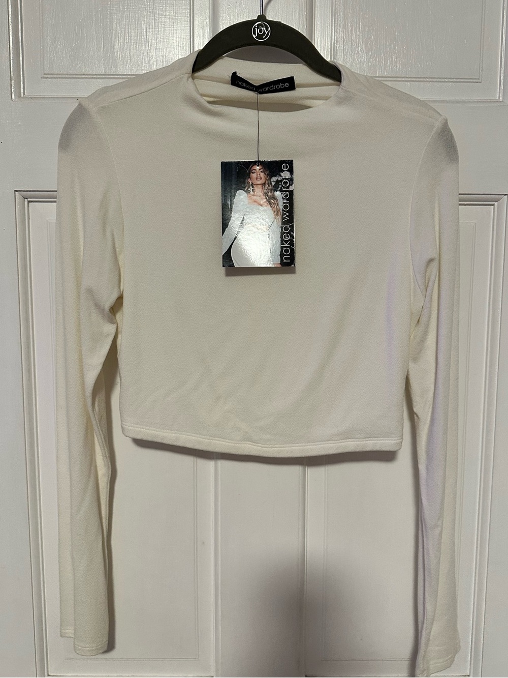 naked wardrobe Cream Ribbed Long Sleeve Crop Top